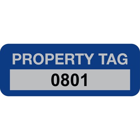 Lustre-Cal Property ID Label PROPERTY TAG5 Alum Dark Blue 2in x 0.75in Serialized 0801-0900, 100PK 253740Ma1Bd0801